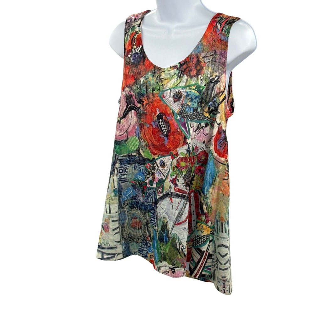 Et'Lois Womens Multi Color Collage Print Swing Tank Top C1011 CHERRY Made in USA